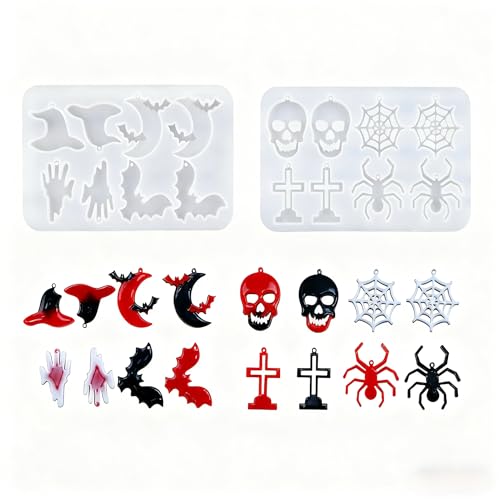 Halloween-Ohrring-Harz-Formen, Kürbis-, Fledermaus-, Spinnen-, Halloween-Anhänger-Silikonformen, DIY-Harz-Schlüsselanhänger-Set für Damen und Grills, 2 Stück von LZEDIRA