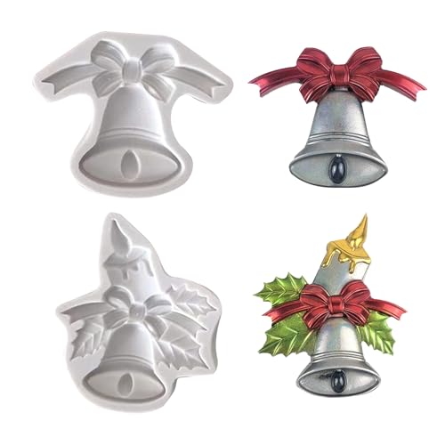 Silikonform mit Weihnachtsglocke, 3D-Weihnachts-Stechpalmenblätter und Glocke, Silikonform, Weihnachts-Fondant-Kuchenform für Schokolade, Ton, Weihnachtsbaum-Anhänger, Dekoration, DIY, handgefertigt von LZEDIRA