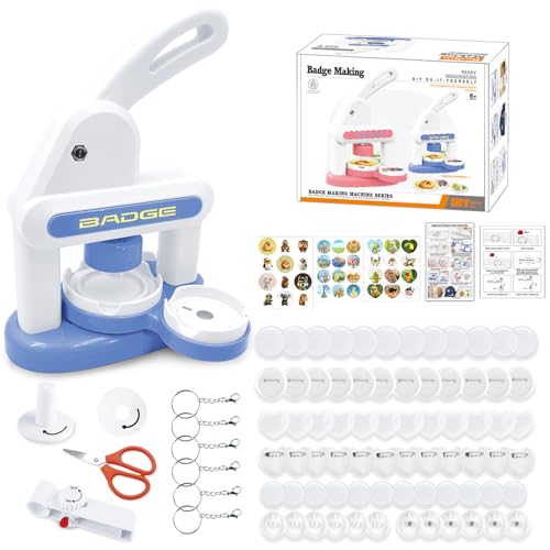 Buttonmaschine,Buttons Selber Machen,Button Maschine Set Mit 85 Zubehörteilen & Kreisschneider,Neueste Modelle Abzeichen Macher Maschine,Pin Makerfür Kinder Diy Geschenke,Blau von LZEXIN