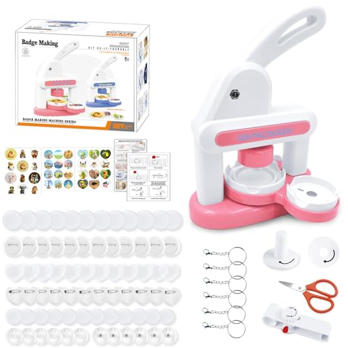 Buttonmaschine,Buttons Selber Machen,Button Maschine Set Mit 85 Zubehörteilen & Kreisschneider,Neueste Modelle Abzeichen Macher Maschine,Pin Makerfür Kinder Diy Geschenke,Rosa von LZEXIN