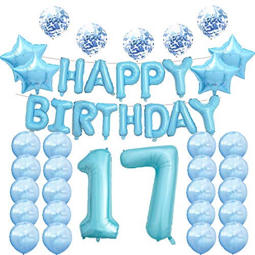 Dekoration zum 17. Geburtstag, 17. Geburtstag, blau, Mylar-Ballon, Latex-Ballon-Dekoration, tolles süßes Partyzubehör zum 17. Geburtstag, Foto-Requisiten von LZGQXF