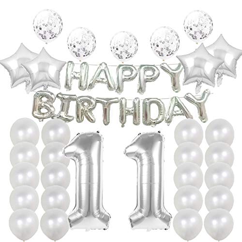 LZGQXF 11. Geburtstag Dekoration, 11. Luftballons Silber, Zahl 11, Mylar-Ballon, Latex-Ballon-Dekoration, tolles süßes Party-Zubehör, Foto-Requisiten von LZGQXF