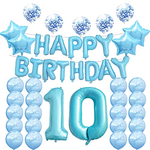 Partyzubehör zum 10. Geburtstag, blau, Zahl 10, Mylar-Ballon, Latex-Ballon, Dekoration, tolles süßes Geschenk zum 10. Geburtstag für Mädchen, Foto-Requisiten von LZGQXF