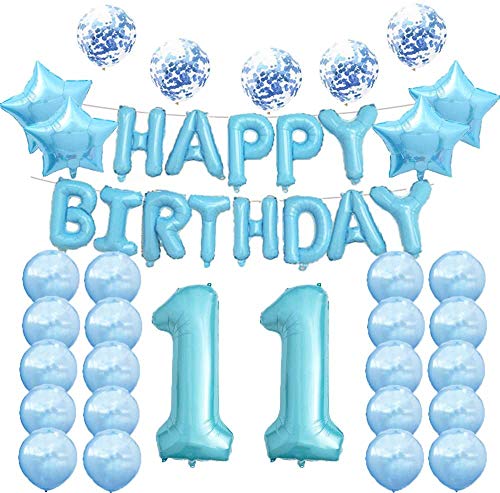Partyzubehör zum 11. Geburtstag, Luftballons, Blau, Nummer 11, Latex-Luftballons, Dekoration, tolles Geschenk zum 1. Geburtstag, für Mädchen, Foto-Requisiten von LZGQXF