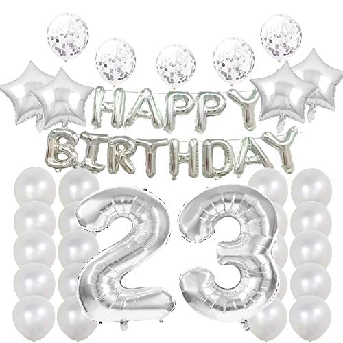 Partyzubehör zum 23. Geburtstag, silberfarben, Zahl 23, Mylar-Ballon, Latex-Ballon-Dekoration, tolles süßes Geschenk zum 23. Geburtstag für Mädchen, Foto-Requisiten von LZGQXF
