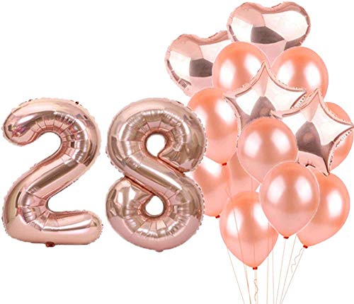 Partyzubehör zum 28. Geburtstag, Luftballons zum 28. Geburtstag, aus Rose-Gold, Zahl 28, Mylar-Ballon, Latex-Ballon-Dekoration, tolles süßes Geschenk zum 28. Geburtstag für Mädchen, Foto-Requisiten von LZGQXF