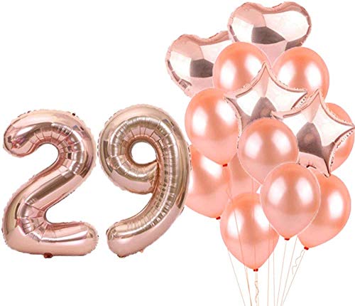 Partyzubehör zum 29. Geburtstag, Luftballons zum 29. Geburtstag, aus Rose-Gold, Zahl 29, Mylar-Ballon, Latex-Ballon-Dekoration, tolles süßes Geschenk zum 29. Geburtstag für Mädchen, Foto-Requisiten von LZGQXF