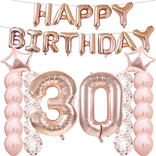 Partyzubehör zum 30. Geburtstag, Luftballons zum 30. Geburtstag, aus Rose-Gold, Zahl 30, Mylar-Ballon, Latex-Ballon-Dekoration, tolles süßes Geschenk zum 30. Geburtstag für Mädchen, Foto-Requisiten von LZGQXF
