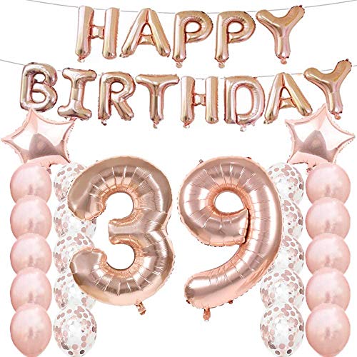 Partyzubehör zum 39. Geburtstag, Luftballons zum 39. Geburtstag, aus Rose-Gold, Zahl 39, Mylar-Ballon, Latex-Ballon-Dekoration, tolles süßes Geschenk zum 39. Geburtstag für Mädchen, Foto-Requisiten von LZGQXF