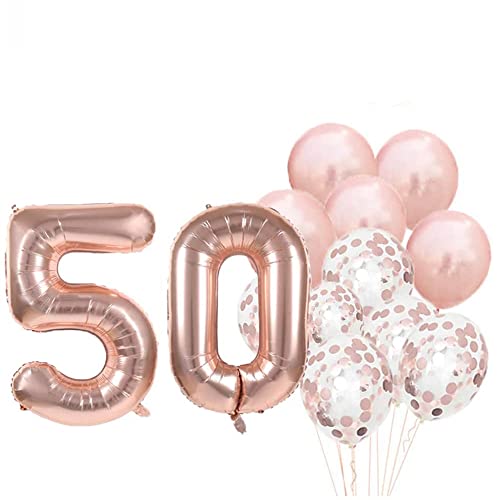 Partyzubehör zum 50. Geburtstag, Luftballons zum 50. Geburtstag, aus Rose-Gold, Zahl 50, Mylar-Ballon, Latex-Ballon-Dekoration, tolles süßes Geschenk zum 50. Geburtstag für Mädchen, Foto-Requisiten von LZGQXF