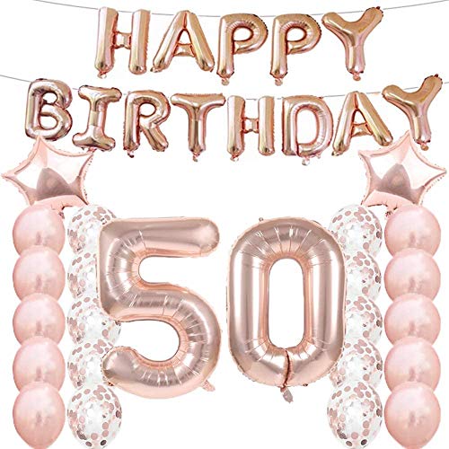 Partyzubehör zum 50. Geburtstag, Luftballons zum 50. Geburtstag, aus Rose-Gold, Zahl 50, Mylar-Ballon, Latex-Ballon-Dekoration, tolles süßes Geschenk zum 50. Geburtstag für Mädchen, Foto-Requisiten von LZGQXF