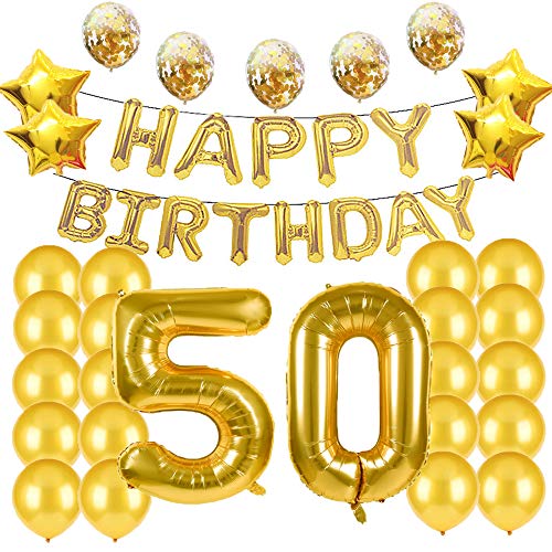 Partyzubehör zum 50. Geburtstag, goldfarben, Zahl 50, Mylar-Ballon, Latex-Ballon, Dekoration, tolles süßes Geschenk zum 50. Geburtstag für Mädchen, Foto-Requisiten von LZGQXF