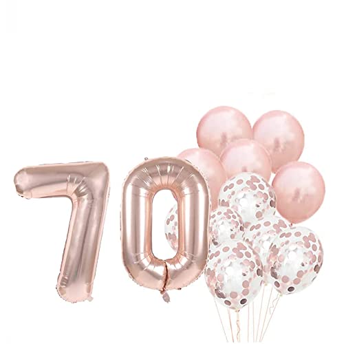 Partyzubehör zum 70. Geburtstag, Luftballons zum 70. Geburtstag, aus Rose-Gold, Zahl 70, Mylar-Ballon, Latex-Ballon-Dekoration, tolles süßes Geschenk zum 70. Geburtstag für Mädchen, Foto-Requisiten von LZGQXF