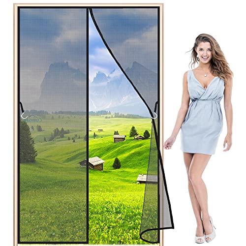 LZHBD Fliegengitter Balkontür, 75x205cm Anti Mosquito Insekt Hände frei, Magnetverschluss, faltbar, Luft kann frei strömen, für Flure Türen, Schwarz L von LZHBD