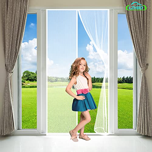 Küche Magnet Fliegengitter Tür, 150x180 cm Insektenschutz Fliegenvorhang Moskitonetz Magnetvorhang, Lamellenvorhang Magnetverschluss, Weiß, Neuste Version von LZHBD
