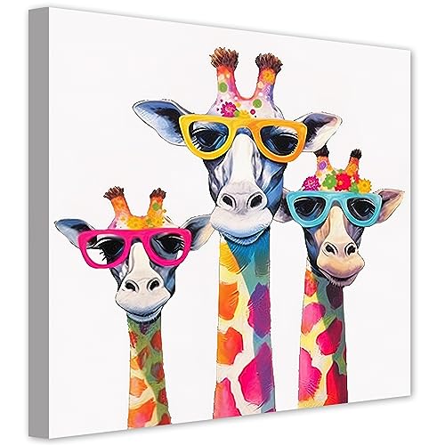 LZIMU Giraffen Familien bild auf Leinwand lustige Giraffe Mama Papa Baby Leinwandbild für Kinderzimmer Kinderzimmer moderne Wanddekoration Gerahmt (1, 70.00x70.00cms) von LZIMU