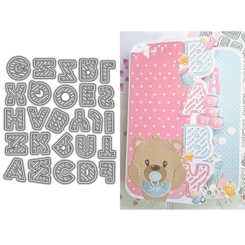 26 Großbuchstaben Stanzformen für Kartenherstellung, gepunktetes Linienmuster, Metall-Stanzformen für Papier, Scrapbooking, DIY-Schablonen für Album, Party, Hochzeit, Festivals, Dekoration von LZJSYKDQ