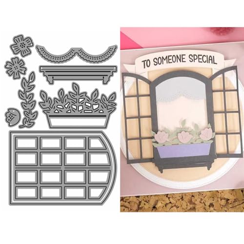 Fenster-Stanzformen für Kartenherstellung, Topfblumen, Metall-Stanzformen für Papier, Scrapbooking, DIY-Schablonen für Album, Party, Hochzeit, Festivals, Dekoration von LZJSYKDQ