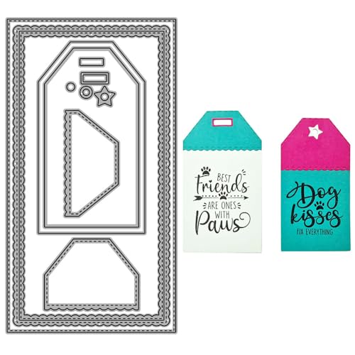 Rechteckige Hangtag-Etiketten-Stanzformen für Kartenherstellung, Spitzenhintergrund, Metall-Stanzformen für Papier, Scrapbooking, DIY-Schablonen für Album, Party, Hochzeit, Festivals, Dekoration von LZJSYKDQ