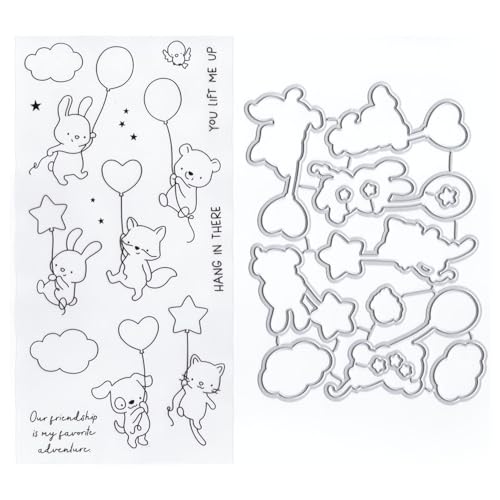Transparente Stempel und Stanzformen für Kartenherstellung, Motiv: Luftballons, Wolken, Tiere, Fuchs, Metall-Stanzformen für Scrapbooking, Papier, selbstgemachte Siegel, Prägeschablonen, Zubehör Transparente Stempel und Stanzformen für Kartenherstellung, Motiv: Luftballons, Wolken, Tiere, Fuchs, Metall-Stanzformen für Scrapbooking, Papier, selbstgemachte Siegel, Prägeschablonen, Zubehör von LZJSYKDQ