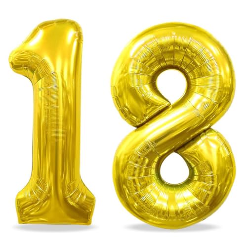 18. Geburtstagsdekoration mit goldenen Folienballons | Ballonzahlen für 18 Jahre | Männer & Frauen Geburtstagsballon Dekoration | Helium-geeignet | 40"-101cm 18. Geburtstagsdekoration mit goldenen Folienballons | Ballonzahlen für 18 Jahre | Männer & Frauen Geburtstagsballon Dekoration | Helium-geeignet | 40"-101cm von LZKHEH