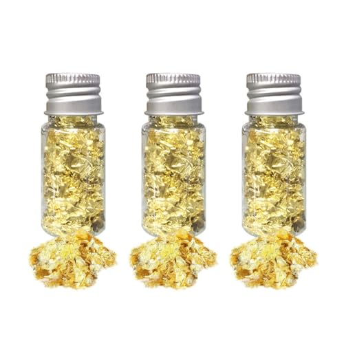 LZKHEH Goldblätter in Flöckchenform für kreatives Basteln, Backen und kunstvolle Dekorationen - Blattgold Goldfolie in Lebensmittelqualität (3 Flaschen) von LZKHEH