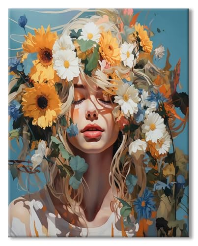 Malen Nach Zahlen Blumen, Malen Nach Zahlen Erwachsene, Paint by Numbers Knitterfreie Leinwand ölgemälde set mit Pinsel und Acrylfarbe Geeignet als Geschenk, zur Entspannung und als Wanddeko 40x50cm von LZLHDE