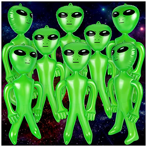 8 Stück Halloween Alien aufblasbar, 89,9 cm große aufblasbare Alien und 53,3 cm kleiner Alien aufblasbarer Ballon für Alien-Party, Halloween, Weihnachten, Geburtstagsdekoration (grün) von LZMDISU