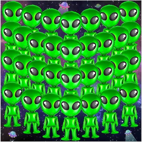 Alien-Luftballons, 32 Stück, 81,3 cm, aufblasbar, Grün, lustig, aufblasbar, Alien, für Alien-Party, Halloween, Weihnachten, Geburtstagsdekoration von LZMDISU