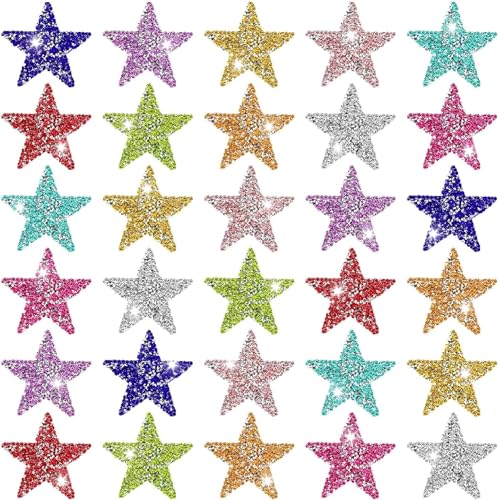 Bunte Stern-Aufnäher, Glitzerstern-Aufnäher, selbstklebende Applikation, Heißkleber, Strasssteine, Sterne für Kleidung, Jeans, Taschen, Hüte, Reparatur-Dekoration (10 Farben) von LZMDISU