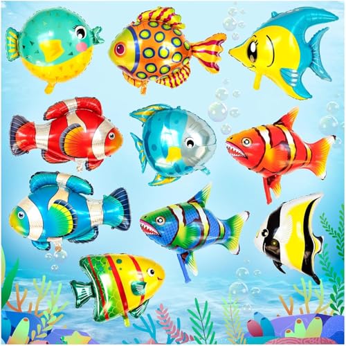 Fischballons für Kinderparty, 10 große tropische Fisch-Folienballons, Ozean-Tier-Ballons für Geburtstag, Ozean-Themen-Dekoration Fischballons für Kinderparty, 10 große tropische Fisch-Folienballons, Ozean-Tier-Ballons für Geburtstag, Ozean-Themen-Dekoration von LZMDISU