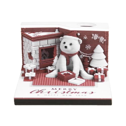 3D-Kalender, Kunstblöcke, 3D-Notizblock, Kalender 2025, 3D-Weihnachtsbär, Papierskulptur, Notizblock, Zeitstück-Kalender 2025 mit Licht, handreißbarer 3D-Kunst-Memoblock, Schreibtisch-Dekoration von LZQHQYVF