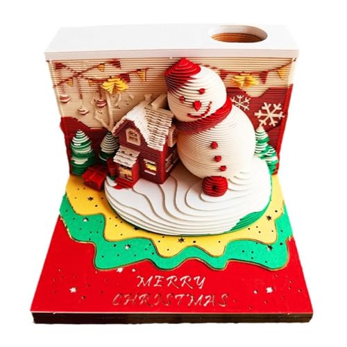 3D-Kalender, Kunstblöcke, 3D-Notizblock, Kalender 2025, Zeitmesser-Kalender 2025, 3D-Weihnachts-Schneemann-Papierskulptur, abreißbarer 3D-Notizblock-Kalender mit Licht, kreative Papierskulptur von LZQHQYVF