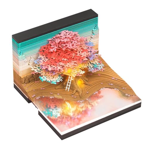 3D-Kalender, Kunstblöcke, 3D-Notizblock, Kalender 2025, kreativer Schreibtischkalender, Kunst-Memoblock, 3D-Baumhaus-Papierskulptur, Kunst-Memo-Block, 3D-Notizblock mit Licht, kreative von LZQHQYVF