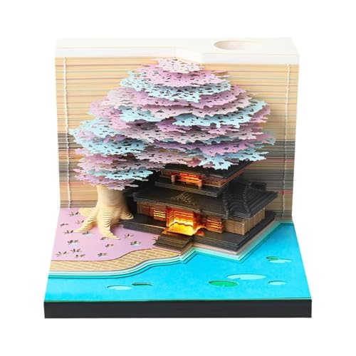 Artsy Pads, 3D-Notizblock, Kalender 2025, 3D-Baumhaus-Papier, Skulptur, Kunst, Memo-Block, reißbarer 3D-Notizblock mit Licht, kreativer Zeitmesser, Kalender 2025, 3D-Kalender, Schreibtisch-Dekoration von LZQHQYVF