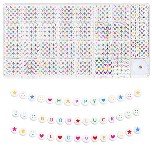 1550-teiliges Buchstabenperlen-Set, 31 Stile, schwarze Alphabet-Perlen, bunte Smiley-Perlen, Herzperlen für Armbänder und Schmuckherstellung (Farbe) von LZRinue