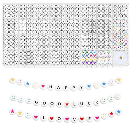 LZRinue 1550-teiliges Buchstabenperlen-Set, 31 Stile, schwarze Alphabet-Perlen, bunte Smiley-Perlen, Herzperlen für Armbänder und Schmuckherstellung (Schwarz) von LZRinue
