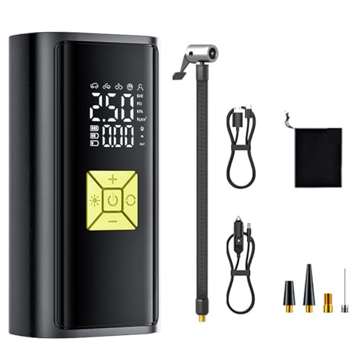 LZTET Kabelloser Elektrische Luftpumpe,Tragbare Akku Fahrradpumpe,Mit Alle Ventile,Led-Licht,FüR Auto,Motorrad,Fahrrad,üBer USB-C Wiederaufladbar, Als Taschenlampe Und Powerbank(Black) von LZTET