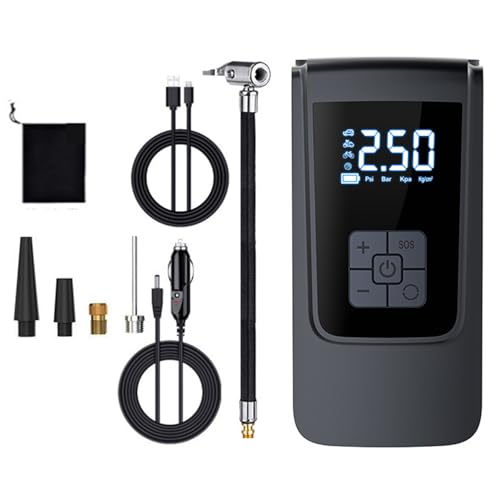 LZTET Kabelloser Elektrische Luftpumpe,Tragbare Akku Fahrradpumpe,Mit Alle Ventile,Led-Licht,FüR Auto,Motorrad,Fahrrad,üBer USB-C Wiederaufladbar, Als Taschenlampe Und Powerbank(Black) von LZTET