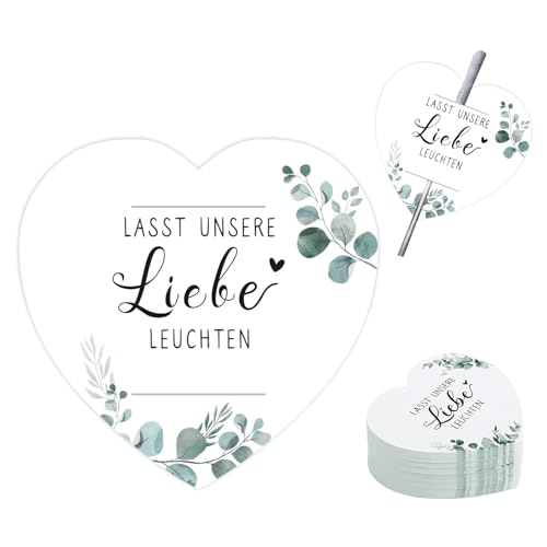 Wunderkerzen Halter, 100PCS Wunderkerzen Hochzeit Lasst Unsere Liebe Leuchten Etiketten Herz Design Etikett Wunderkerze für Hochzeit Party Jahrestag Parteien (Weiß) von LZYDKH