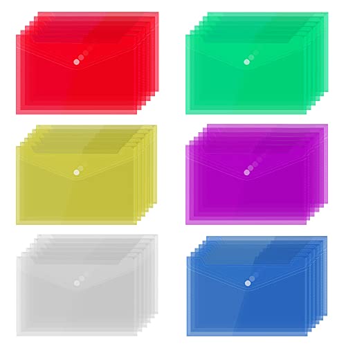 LZYKJGS 36 Stück Transparent Registermappen, Farbe Dokumententasche, Dokumententasche Transparent, Verschluss Dokumententasche, Dokumententasche A5, Wasserdicht, für Schule, Job, Büro und zu Hause von LZYKJGS