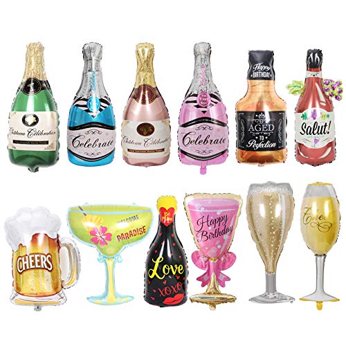 12PC Aluminiumfolie Helium Mylar Luftballons, Champagnerflasche Wasserstoff Whisky Cup Luftballons, Dekorationszubehör für Geburtstagsfeier Abschlussfeier Hochzeitszeremonie 12PC Aluminiumfolie Helium Mylar Luftballons, Champagnerflasche Wasserstoff Whisky Cup Luftballons, Dekorationszubehör für Geburtstagsfeier Abschlussfeier Hochzeitszeremonie von JUMRHFAN