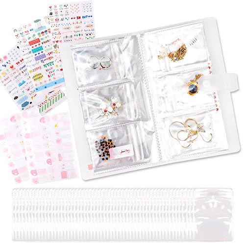 LZYMSZ Transparentes Schmuck-Aufbewahrungsbuch, 84 Kartenschlitze Schmuck-Organisationsbuch mit 50 Ziplock-Beuteln und DIY-Aufklebern, PVC Anti-Oxidations-Schmuck-Display-Album für Ringe, Halsketten LZYMSZ Transparentes Schmuck-Aufbewahrungsbuch, 84 Kartenschlitze Schmuck-Organisationsbuch mit 50 Ziplock-Beuteln und DIY-Aufklebern, PVC Anti-Oxidations-Schmuck-Display-Album für Ringe, Halsketten von LZYMSZ