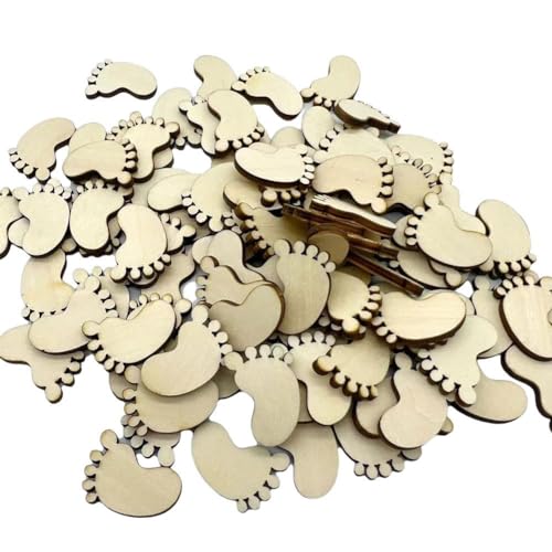 50 Stück unlackierte Baby-Fußabdrücke, geformtes Holz für Bastelarbeiten, Holzprojekte, Dekoration von LZYWOD