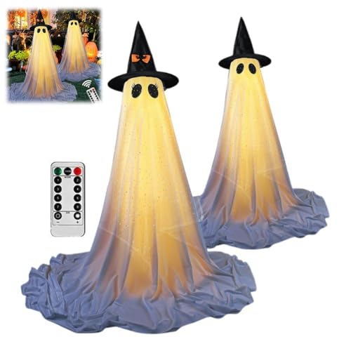 LZYWOD Leuchtender Geist mit Hut auf der Veranda, Halloween-Dekorationen, beleuchtete Geister-Ornamente, Dekoration, Party-Hallowen für die Vorderseite LZYWOD Leuchtender Geist mit Hut auf der Veranda, Halloween-Dekorationen, beleuchtete Geister-Ornamente, Dekoration, Party-Hallowen für die Vorderseite von LZYWOD