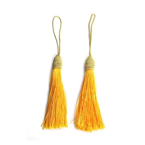 10 Stück 15 cm Polyester-Hängeseilquasten, Lesezeichenquaste mit Kordelschlaufe, Quasten for Selbermachen, Basteln(Golden Yellow) von LZZYFPX