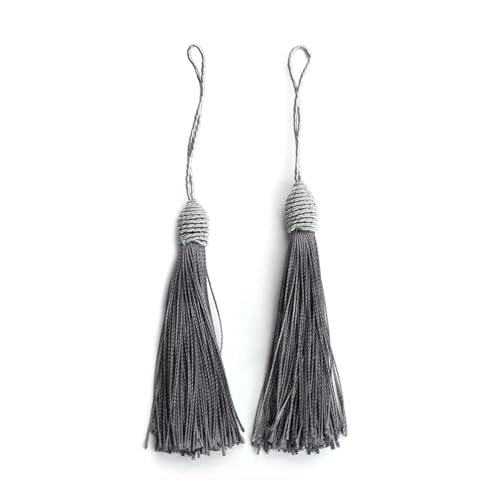 10 Stück 15 cm Polyester-Hängeseilquasten, Lesezeichenquaste mit Kordelschlaufe, Quasten for Selbermachen, Basteln(Grey) von LZZYFPX