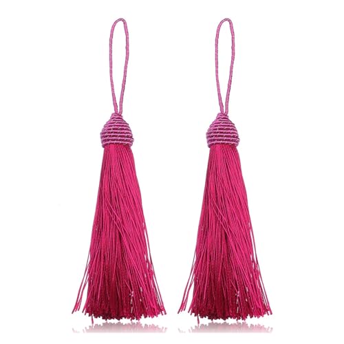 10 Stück 15 cm Polyester-Hängeseilquasten, Lesezeichenquaste mit Kordelschlaufe, Quasten for Selbermachen, Basteln(Hot pink) von LZZYFPX