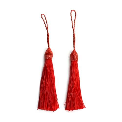 10 Stück 15 cm Polyester-Hängeseilquasten, Lesezeichenquaste mit Kordelschlaufe, Quasten for Selbermachen, Basteln(Red) von LZZYFPX