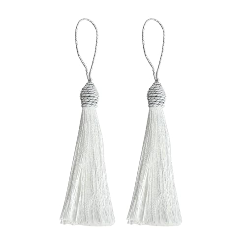 10 Stück 15 cm Polyester-Hängeseilquasten, Lesezeichenquaste mit Kordelschlaufe, chinesische Knotenquasten, DIY-Bastelarbeiten(White) von LZZYFPX